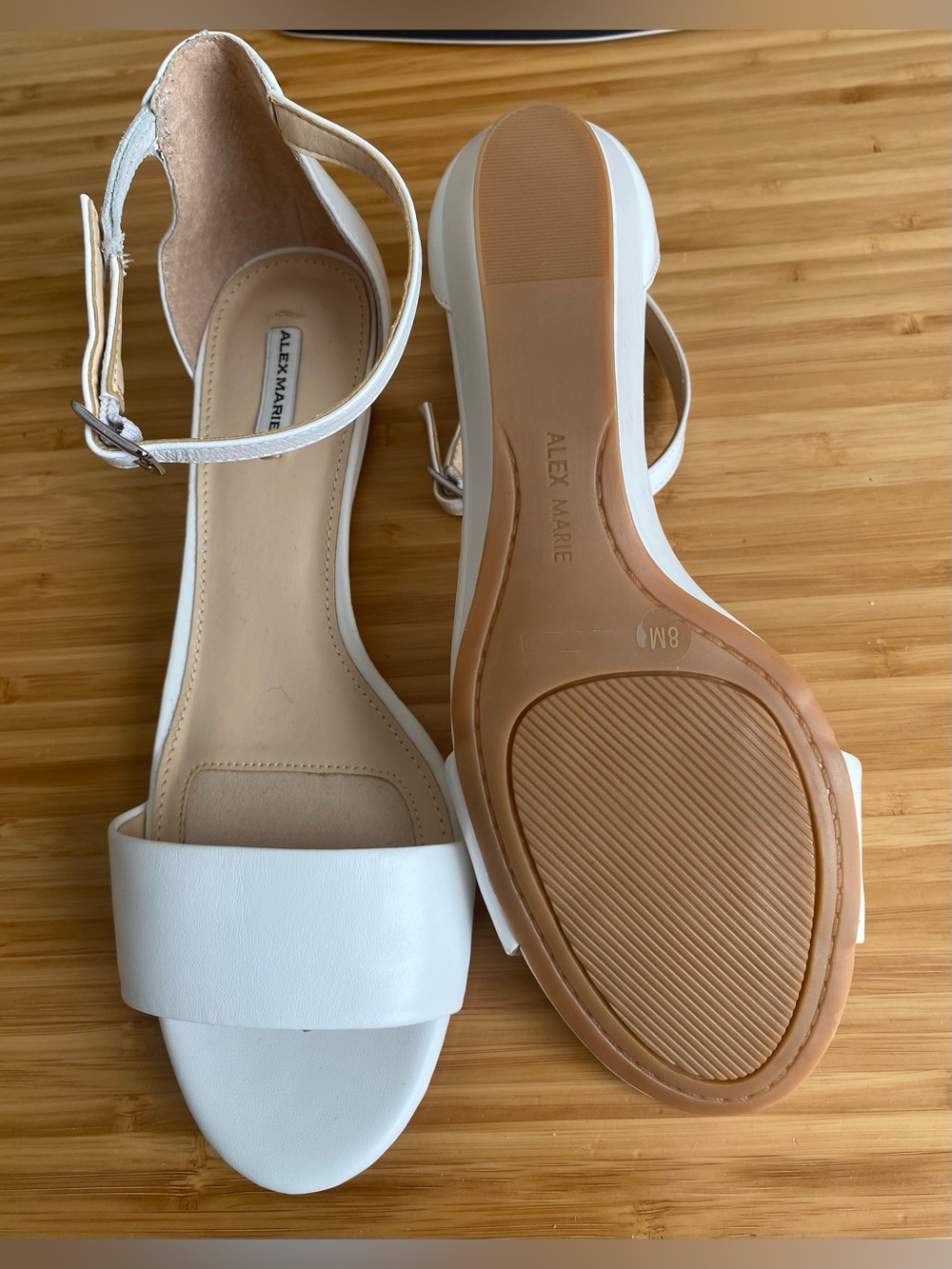 Alex Marie White Open-Toe Ankle-Strap Wedge Sandals/ Evening Shoes NWOT Size 8 - Picture 3 of 3